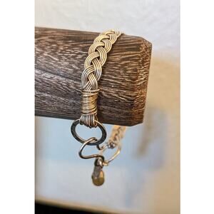 Nashelle 925 Sterling Braided Oblong Bangle W/ Briolette Gemstones & Hook Clasp